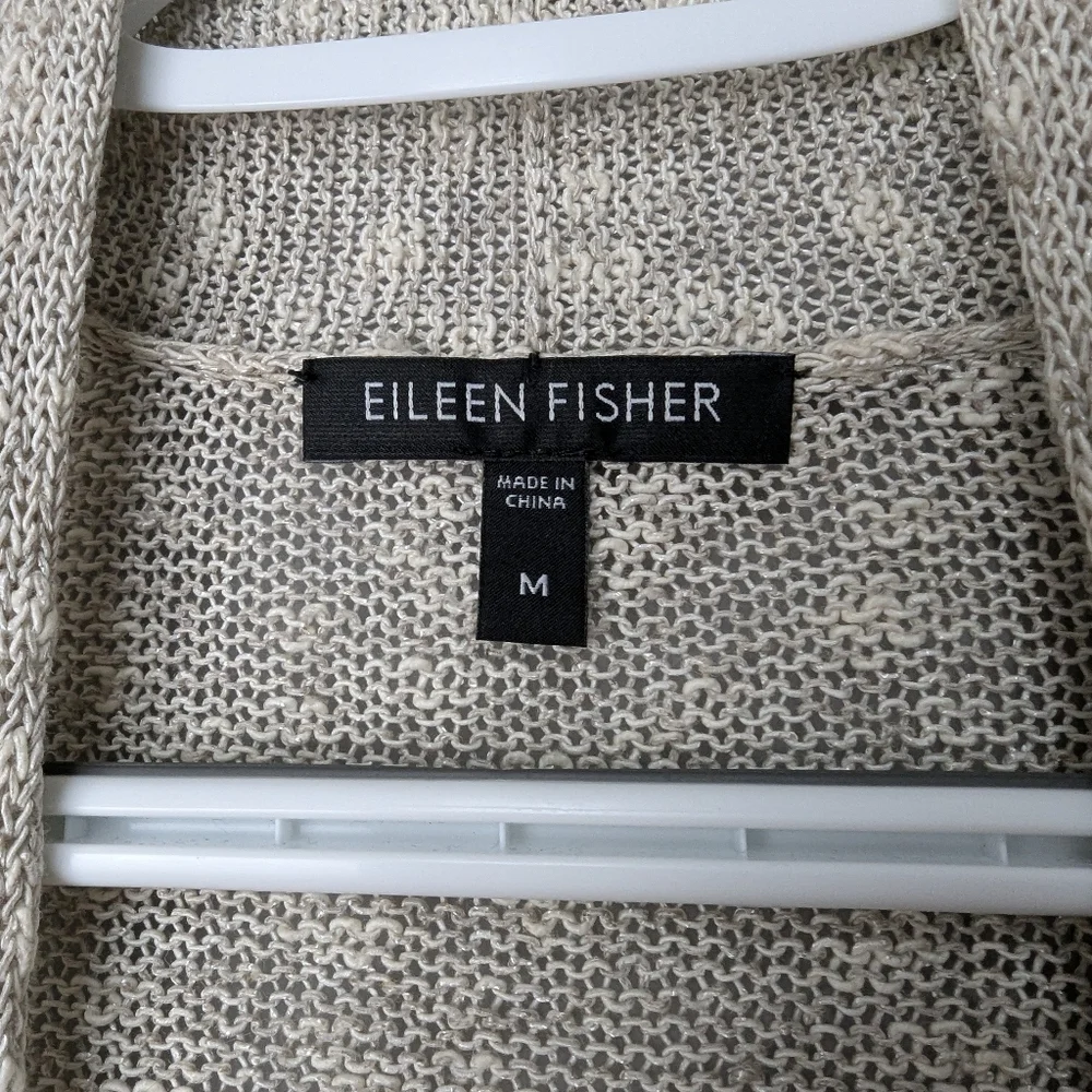 Eileen Fisher Linen Blend Loose Knit Open Cardigan Size M Heathered Beige - Picture 2 of 9